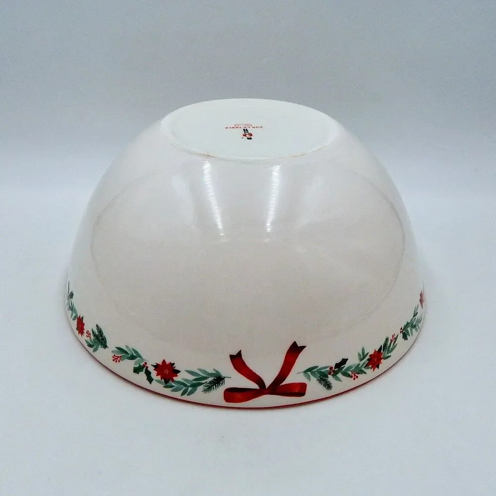 Sur La Table Nutcracker Pine Poinsetta Bow Serving Bowl 10-1/2 Inch